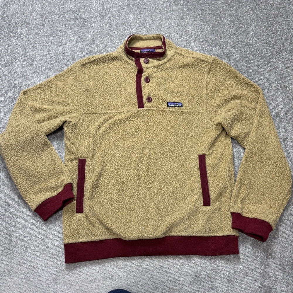 Patagonia Men's Small Shearling Button Pull Over "Grayling Brown" Red Tan